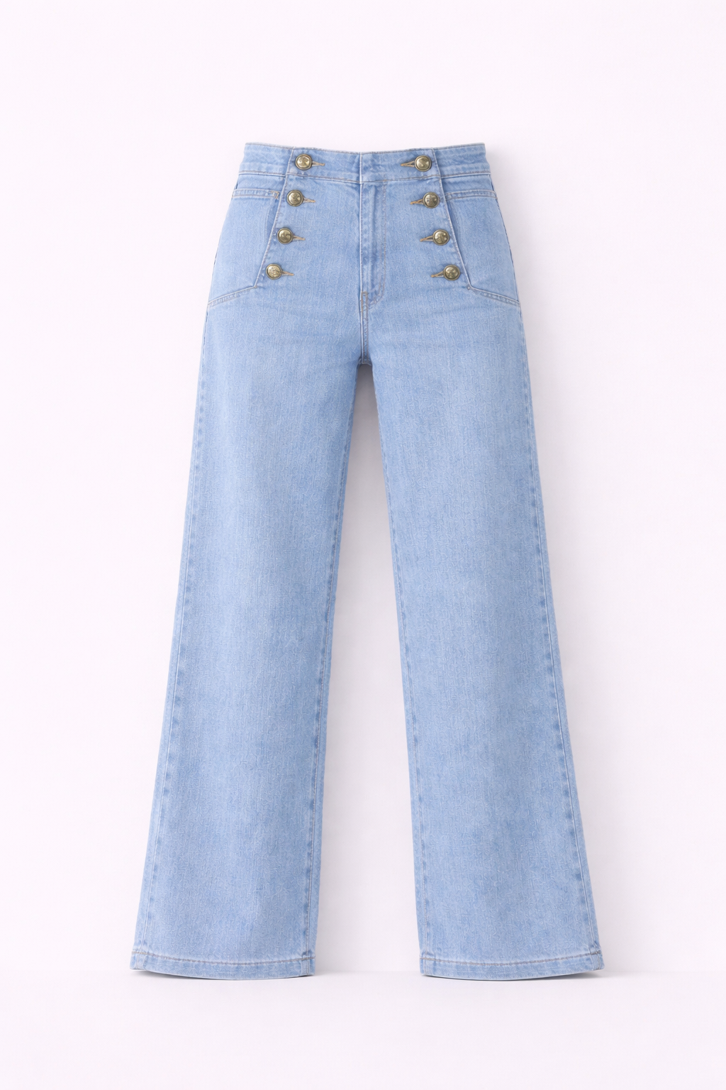 Jean wide bleu clair taille haute boutonnée - Oraije