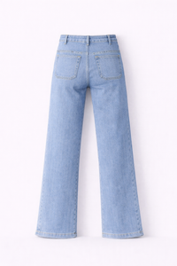 Jean wide bleu clair taille haute boutonnée - Oraije