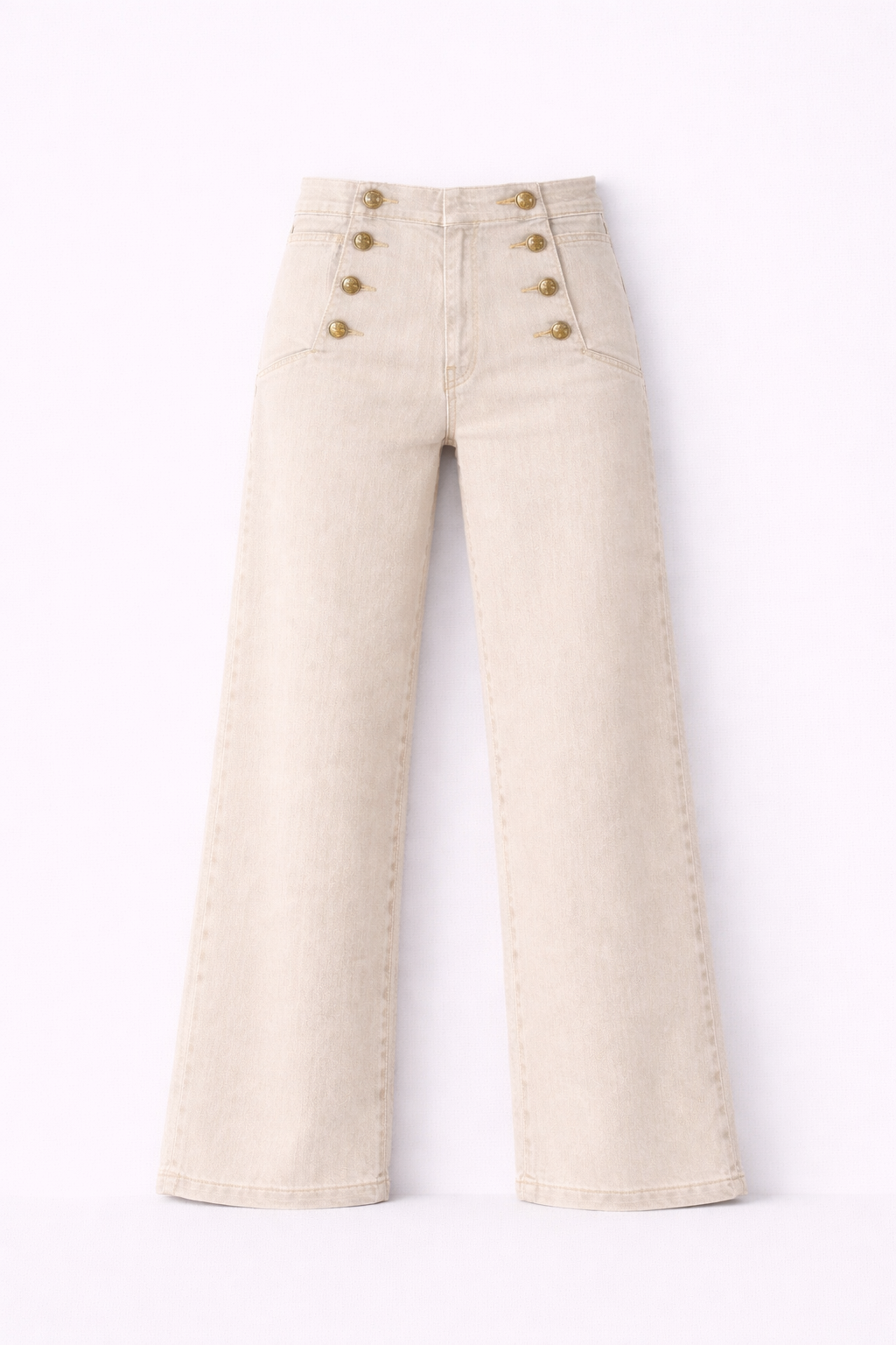 Jean wide beige taille haute boutonnée - Oraije