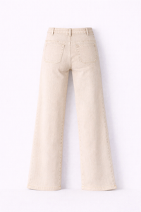 Jean wide beige taille haute boutonnée - Oraije