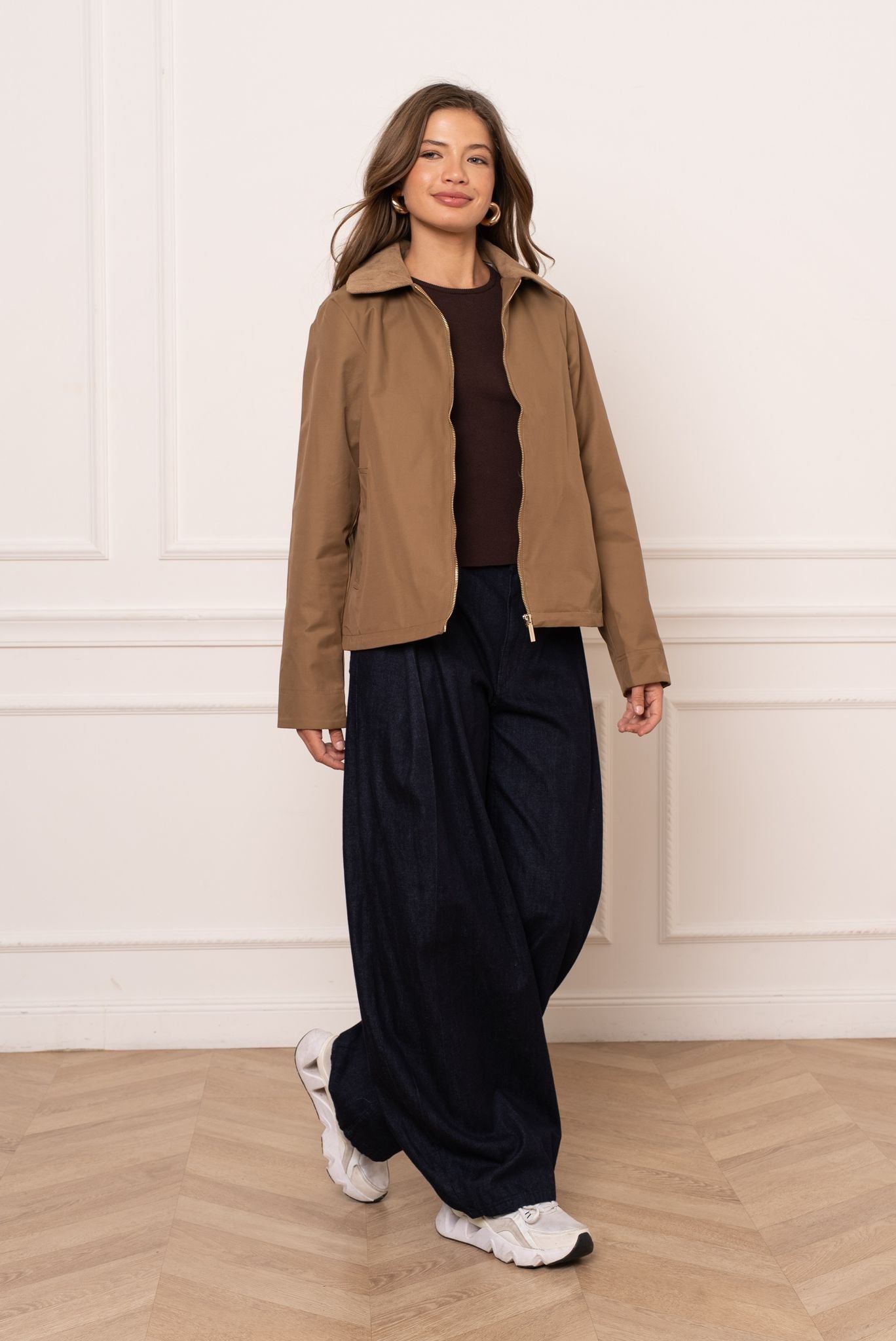 Parka courte déperlante camel