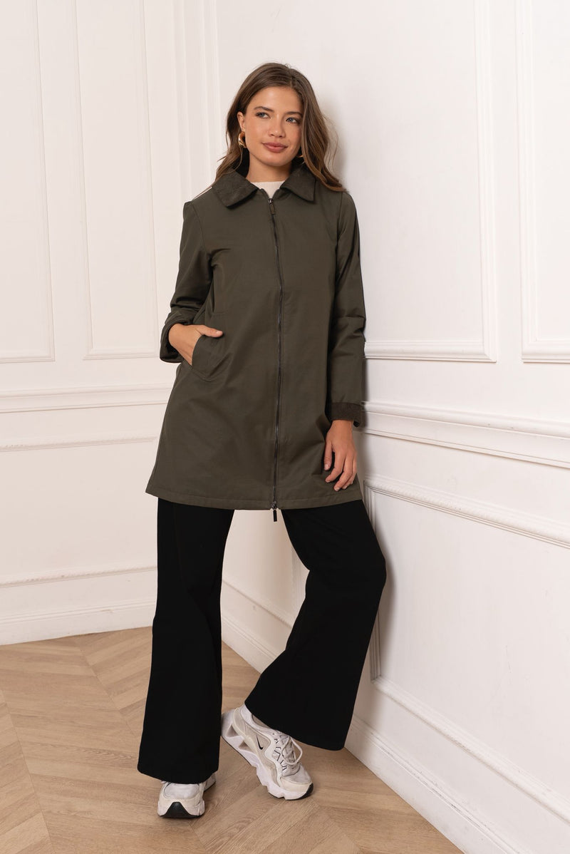 Parka longue déperlante kaki