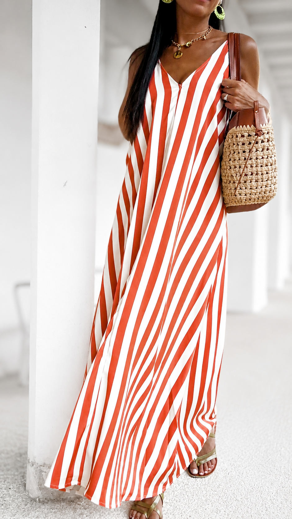 Robe Rayée corail