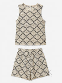 Ensemble top & short jacquard beige