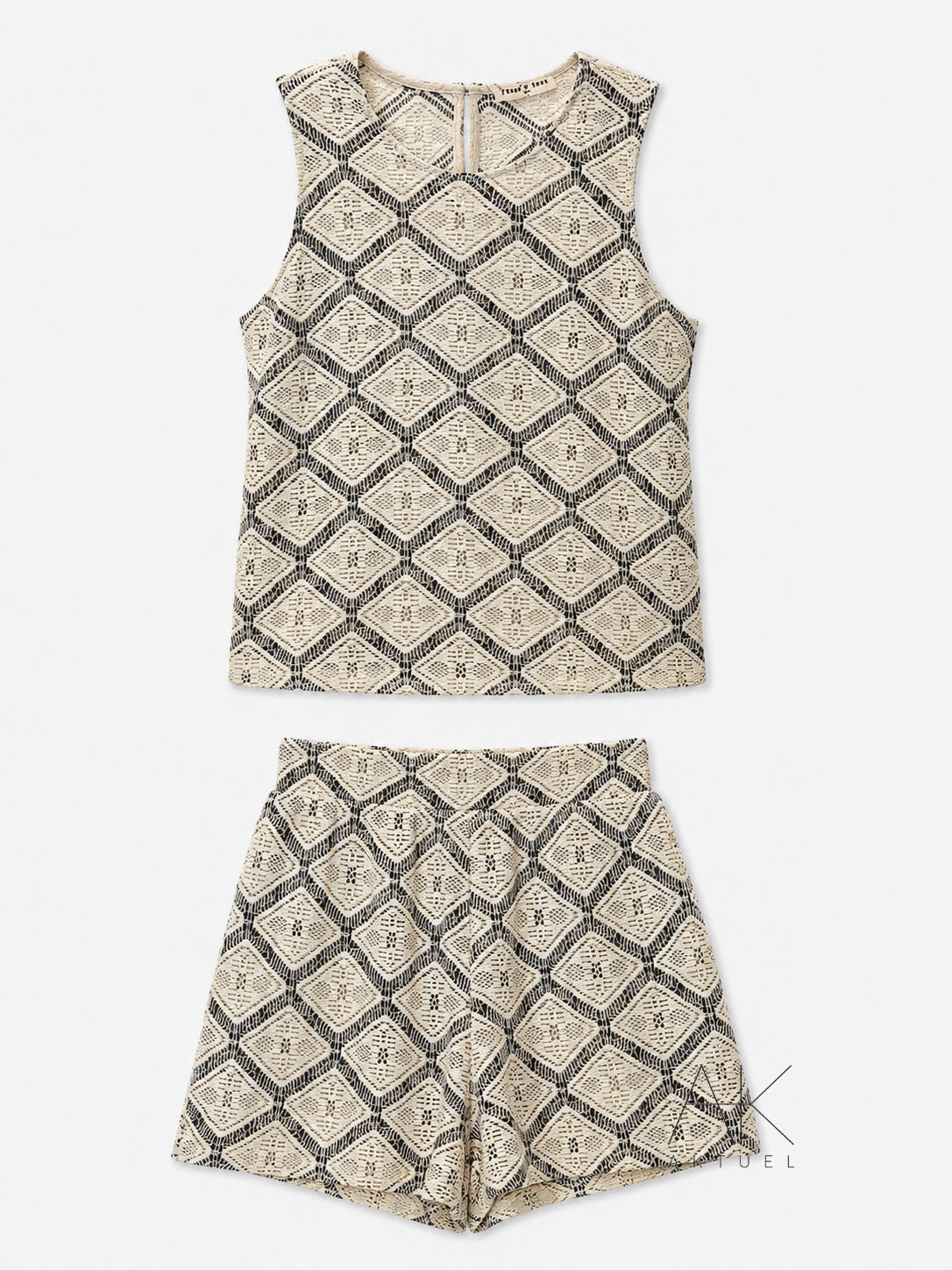 Ensemble top & short jacquard beige