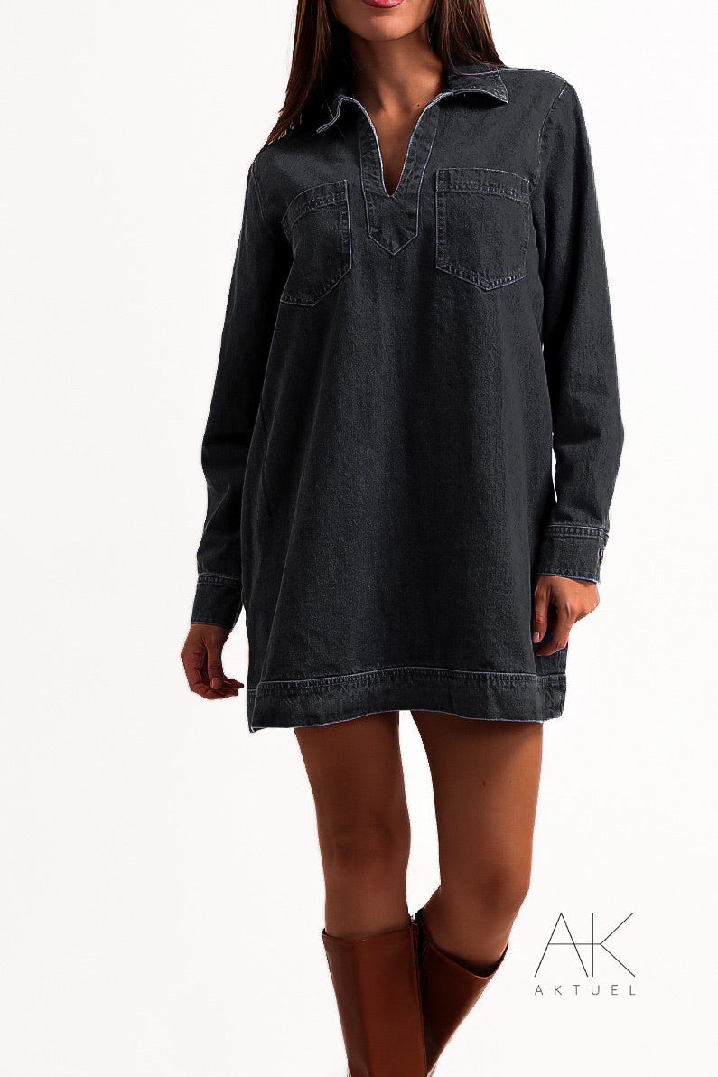 Robe en jean gris à manches longues