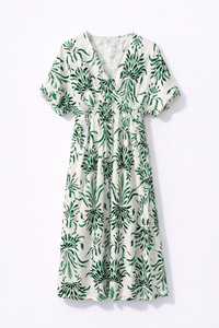 Robe longue imprimée verte et écru