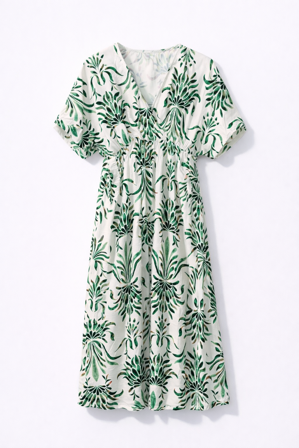 Robe longue imprimée verte et écru