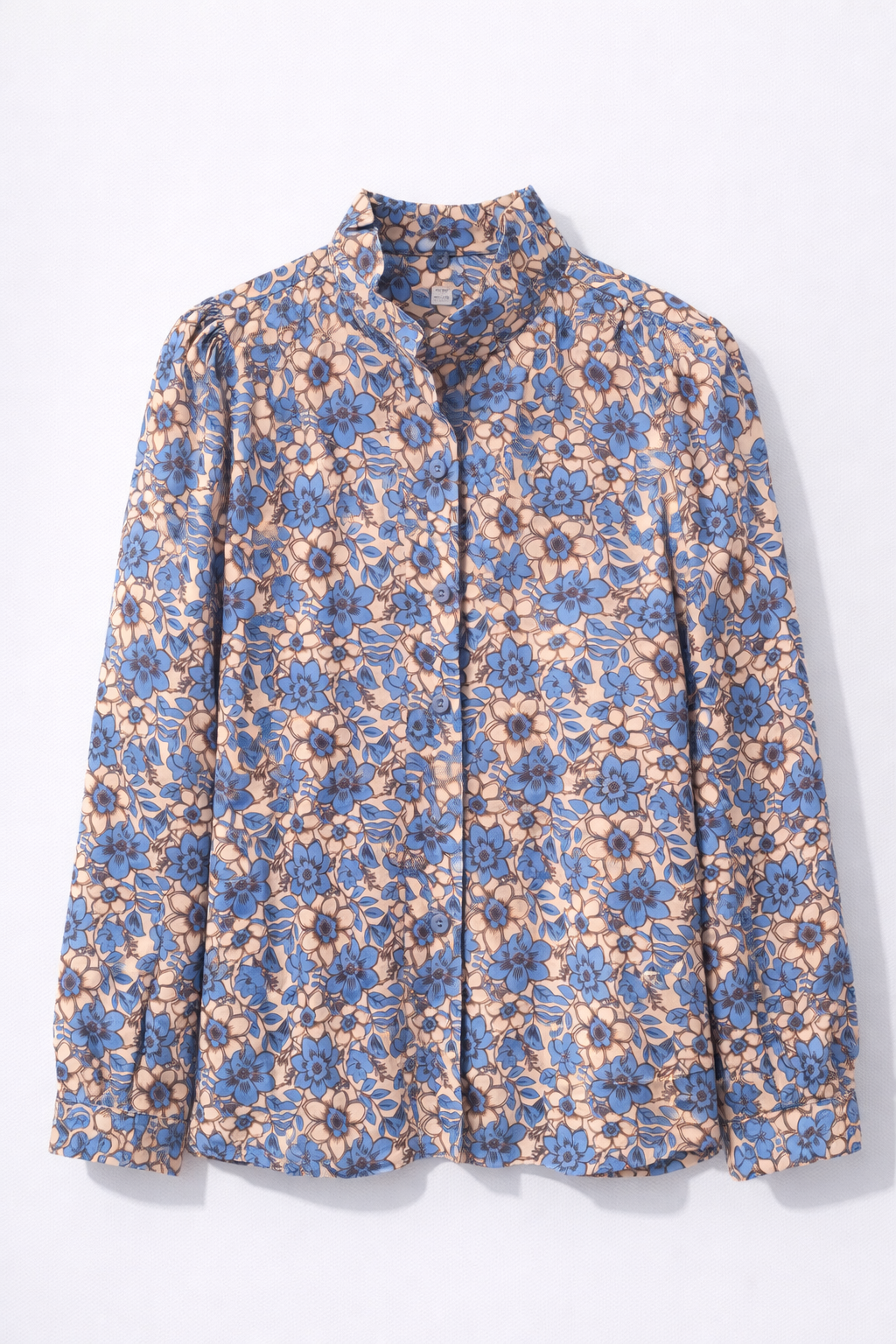 Chemise imprimée fleurie bleu et beige