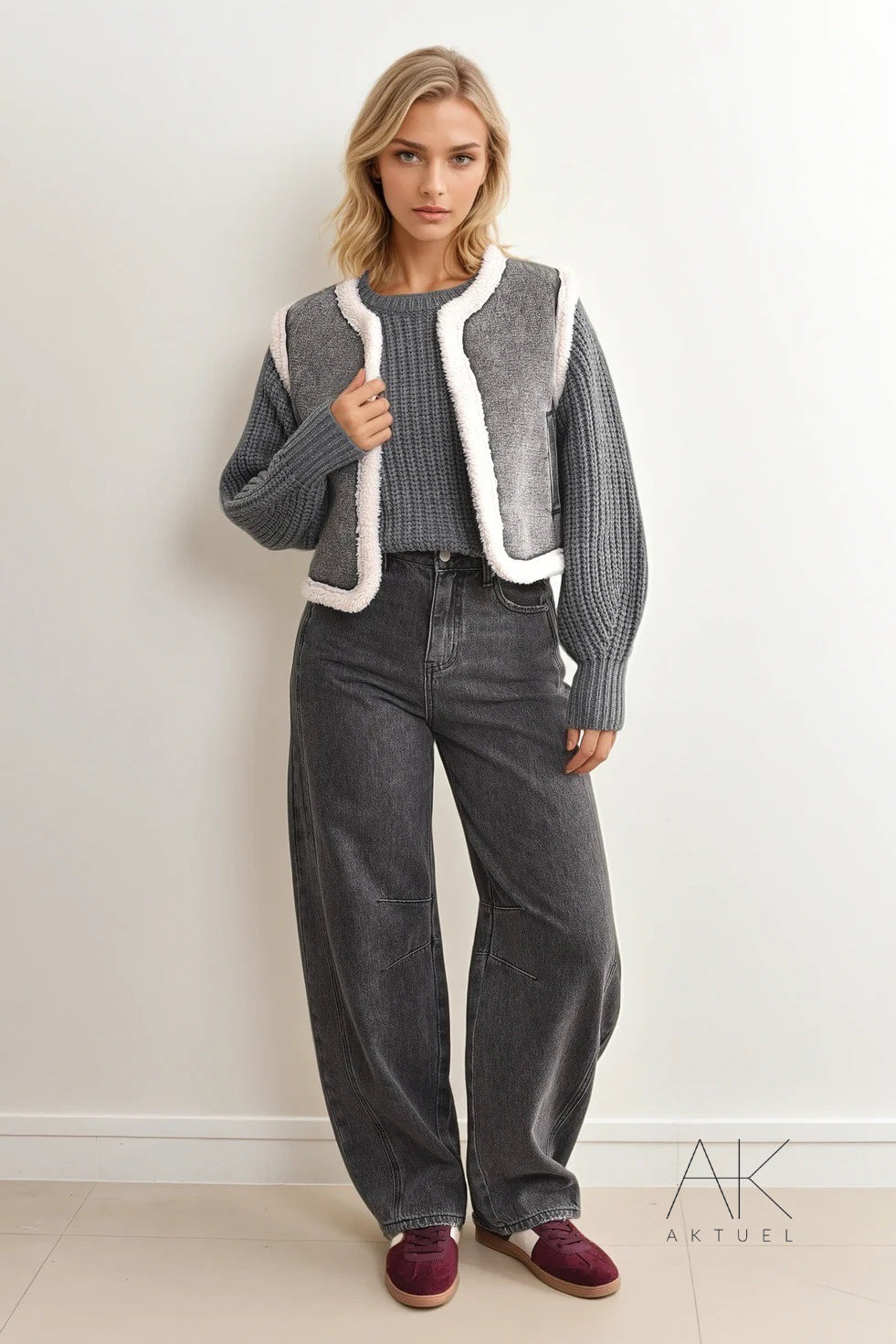 Gilet denim gris avec doublure sherpa