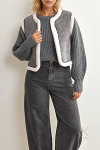 Gilet denim gris avec doublure sherpa