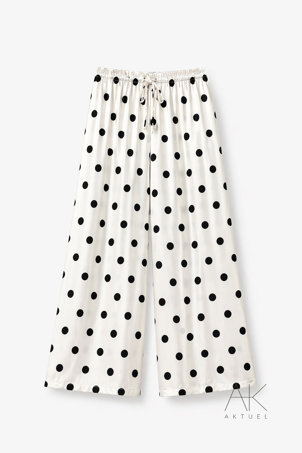 Pantalon fluide satiné écru à pois