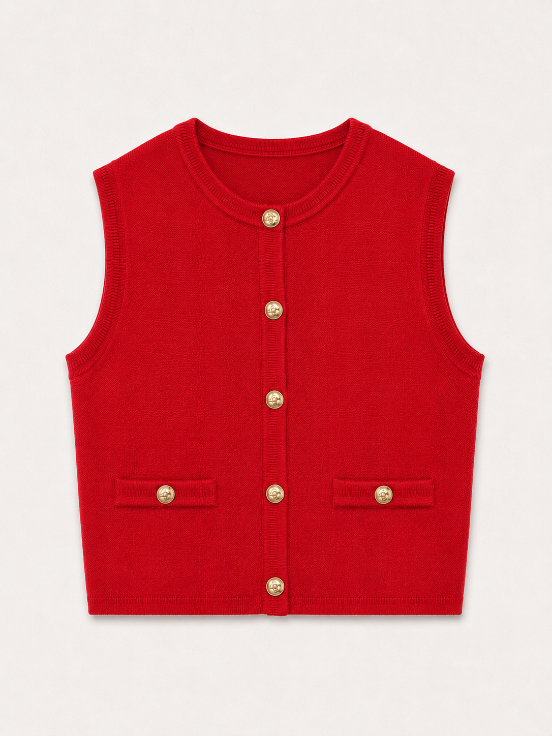 Gilet sans manche rouge à boutons dorés