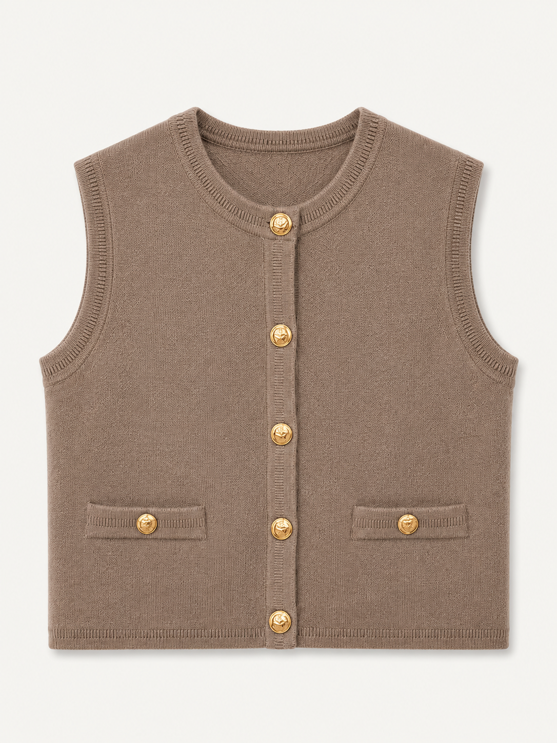 Gilet sans manche taupe à boutons dorés