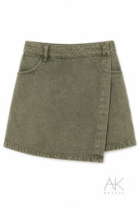 Short jupe portefeuille kaki