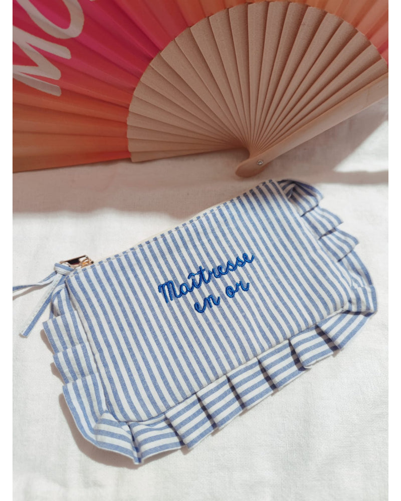 Pochette froufrou maîtresse en or bleue
