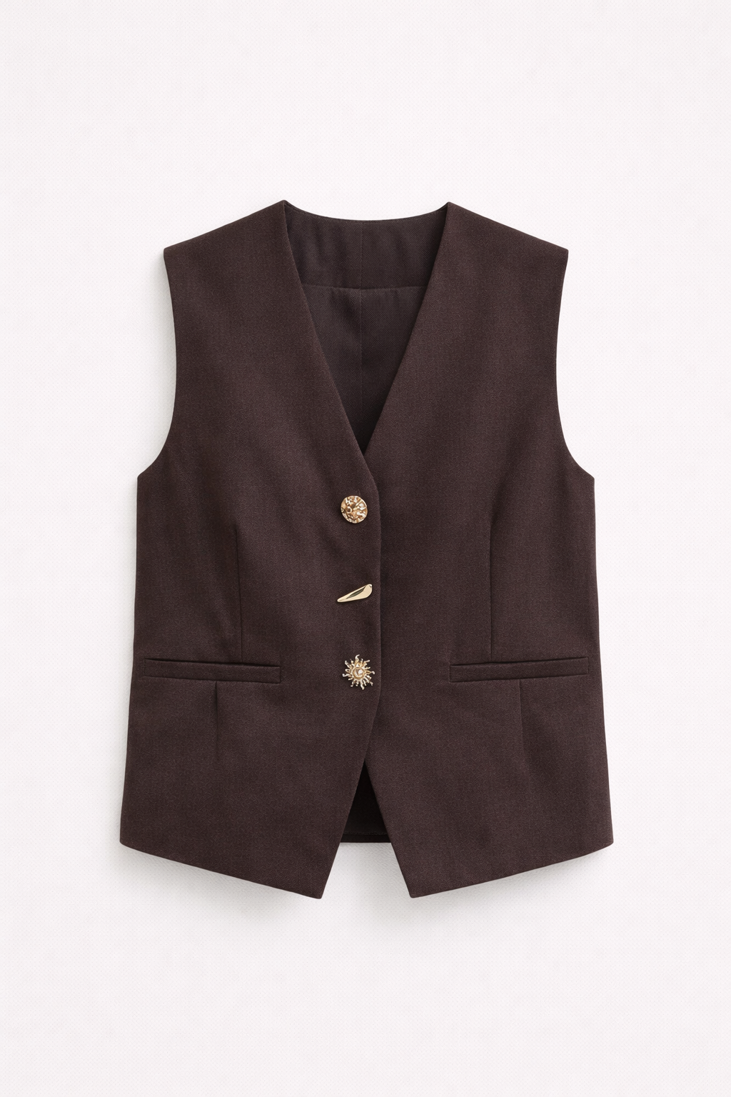 Top marron sans manches à boutons bijoux