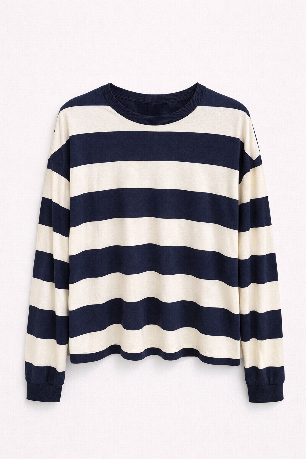 T-shirt à manches longues marinière bleu marine et blanc