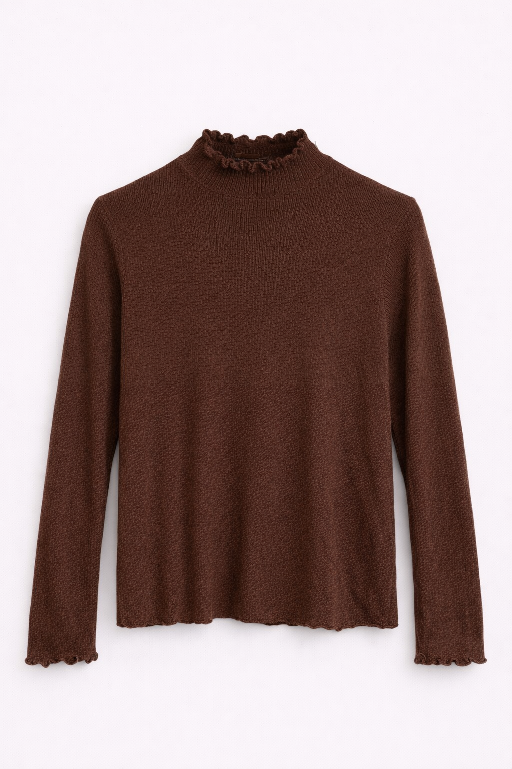 Pull fin chocolat col froncé