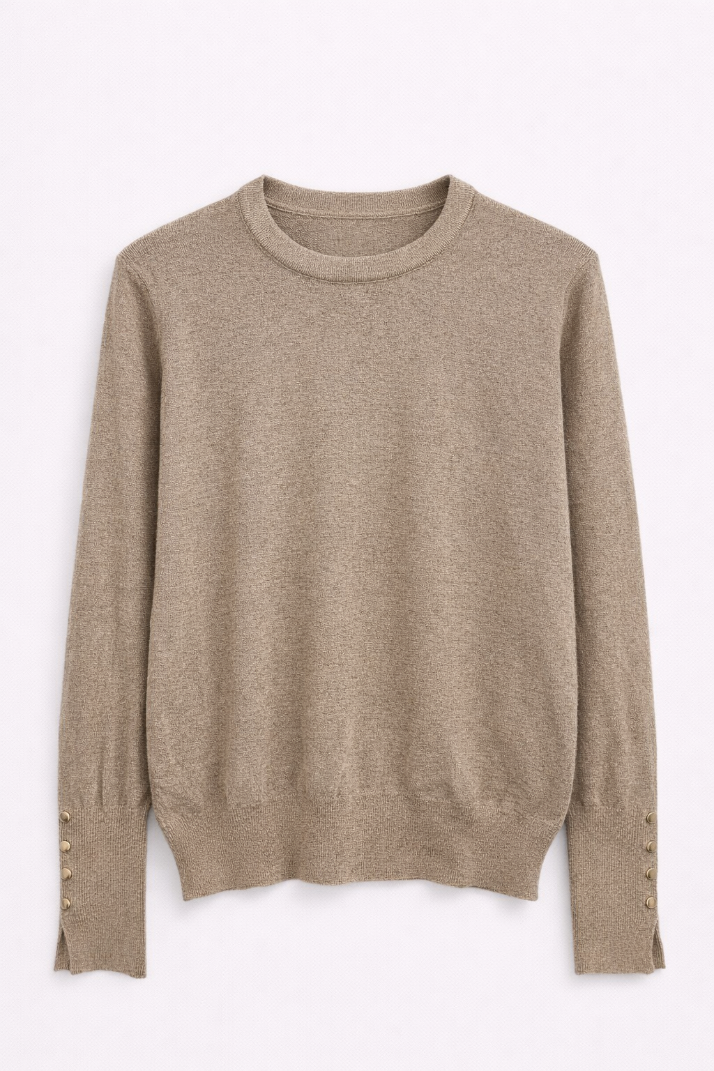 Pull fin col rond taupe