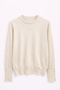 Pull fin col rond beige