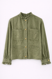 Veste en denim kaki à volants