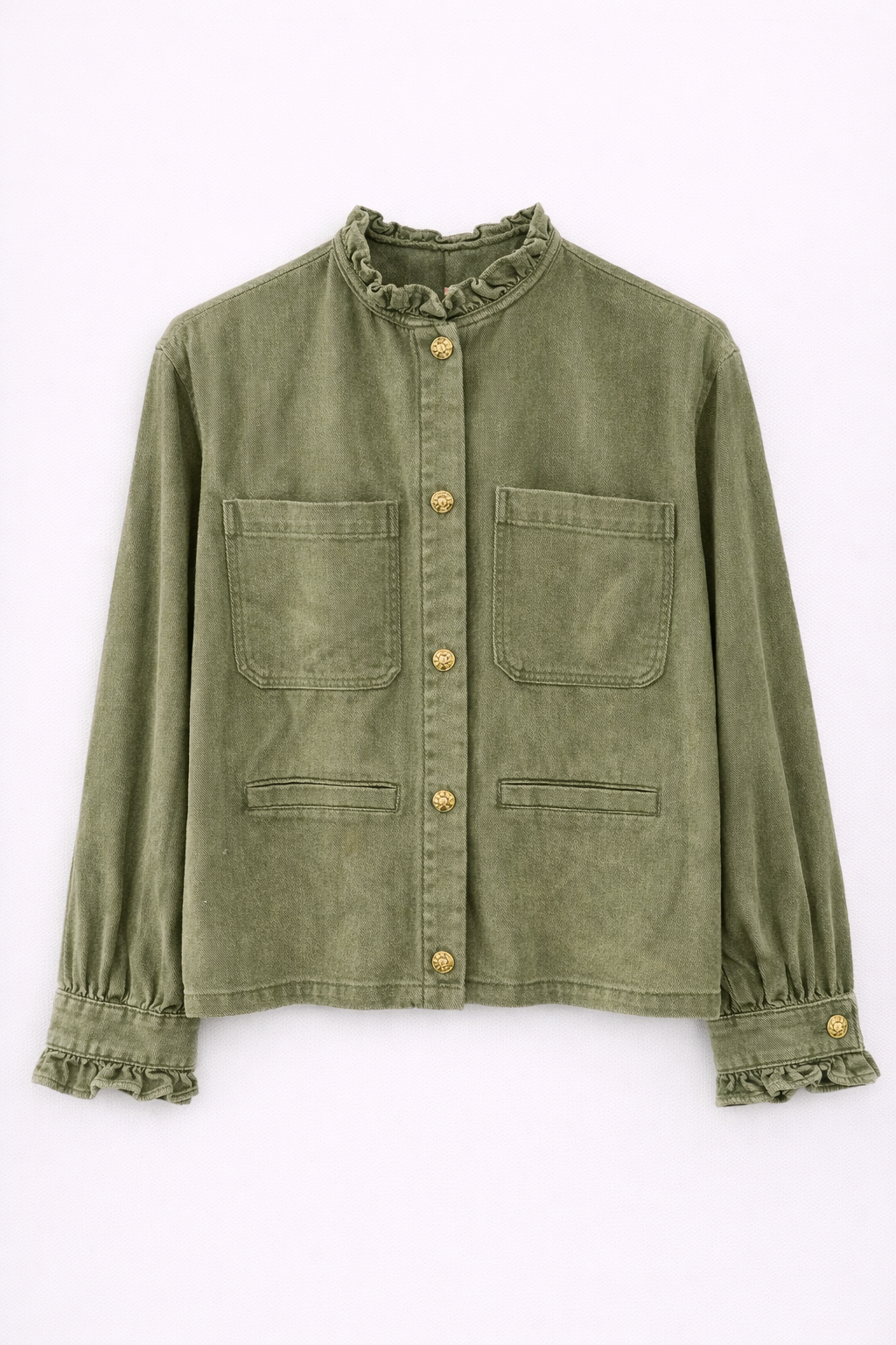 Veste en denim kaki à volants