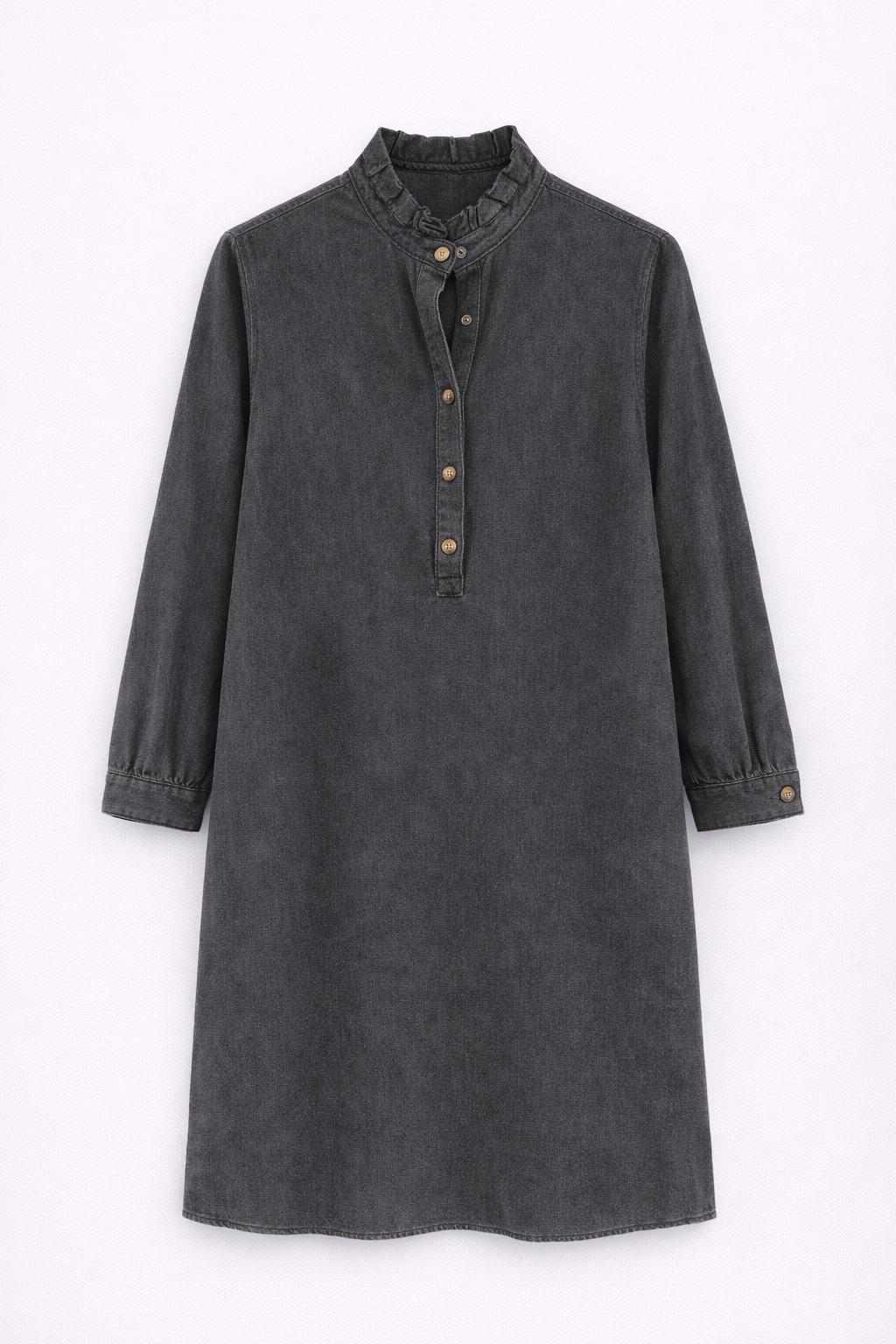 Robe en jean noir col froncé