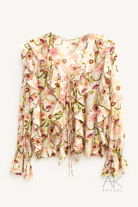 Blouse fleurie bohème à volants