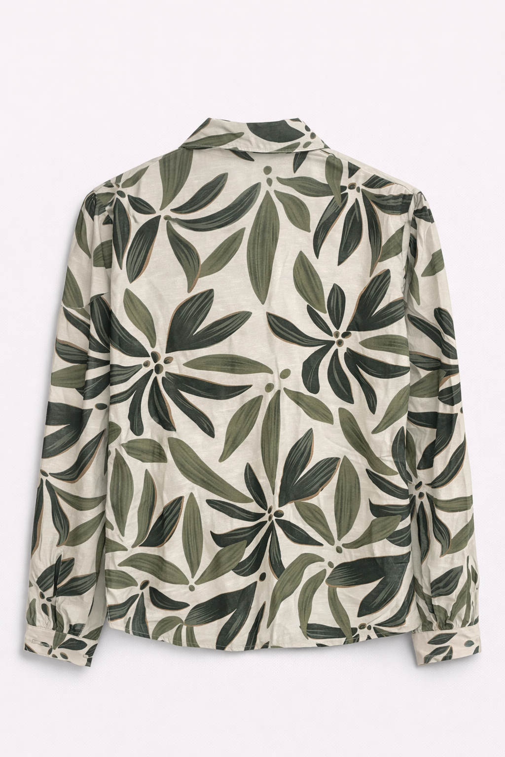 Chemise écrue à imprimé feuillage vert
