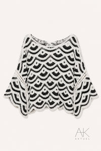 Pull crochet bohème noir