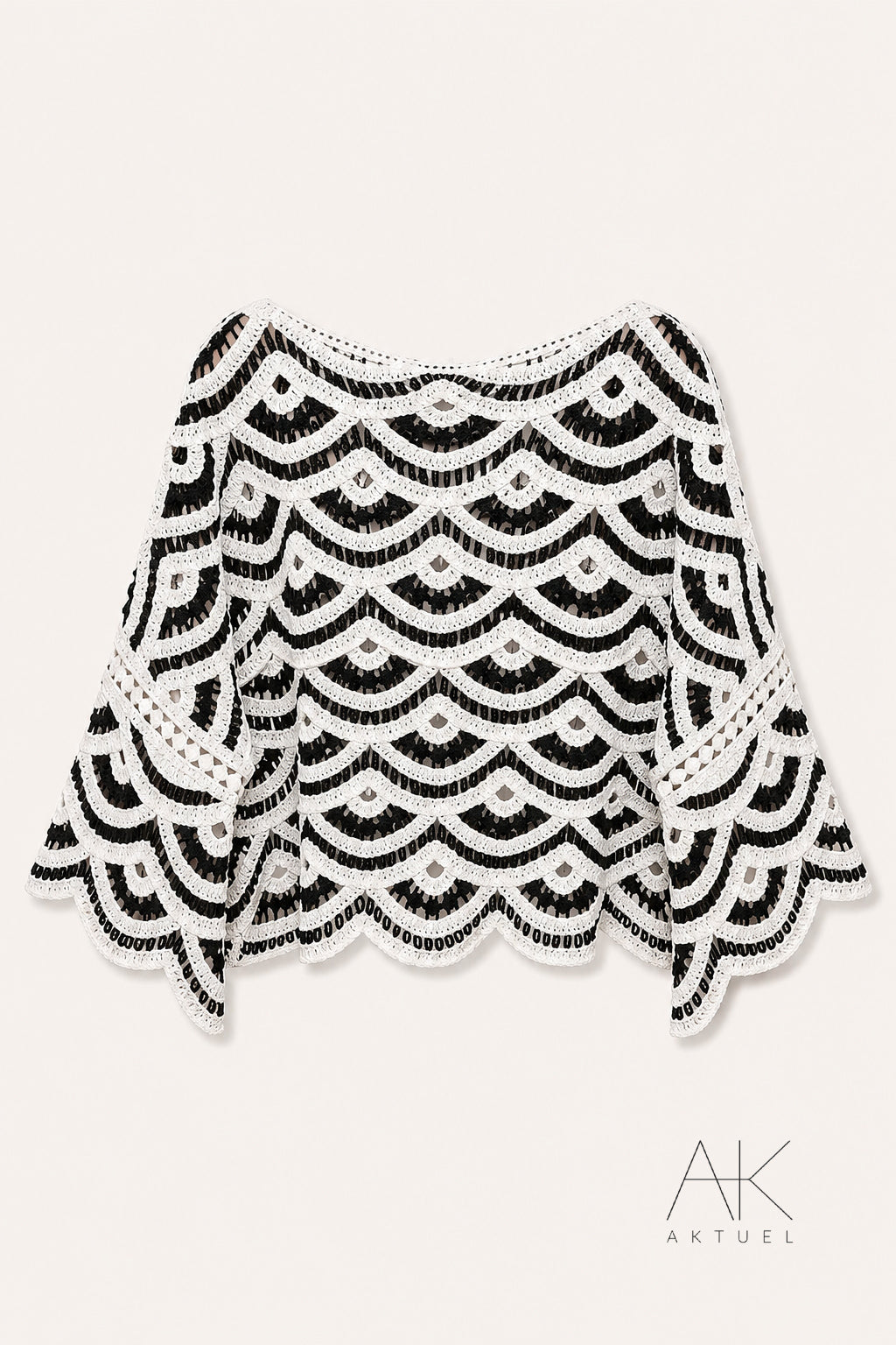 Pull crochet bohème noir