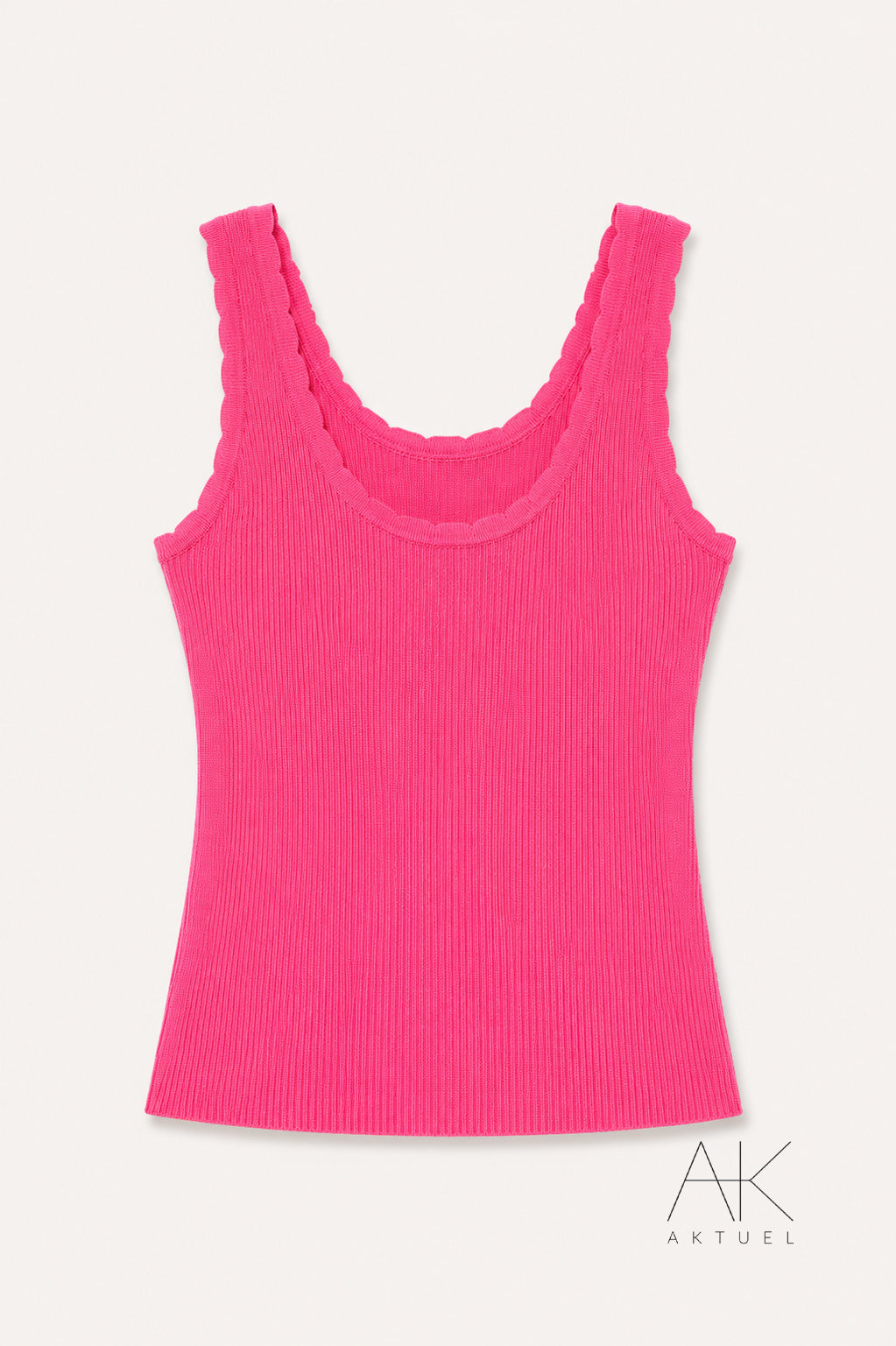 Débardeur fuschia côtelé festonné