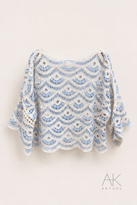 Pull crochet bohème bleu