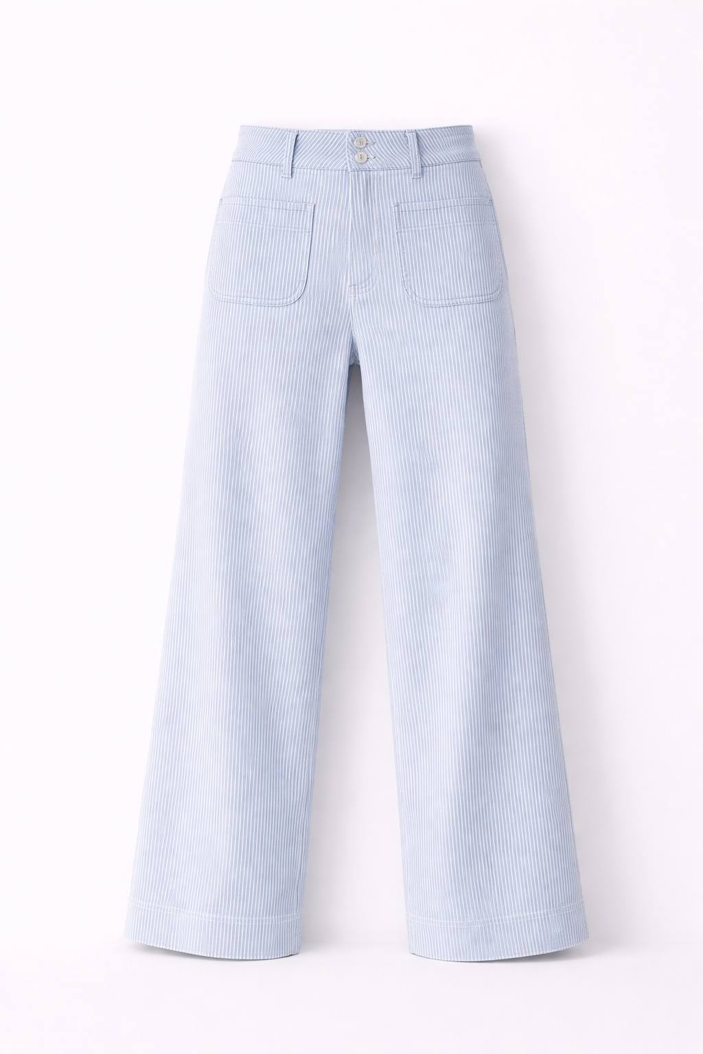 Jean flare à poches plaquées rayée blanc et bleu - Oraije