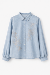 Chemise en jean brodée fleurs