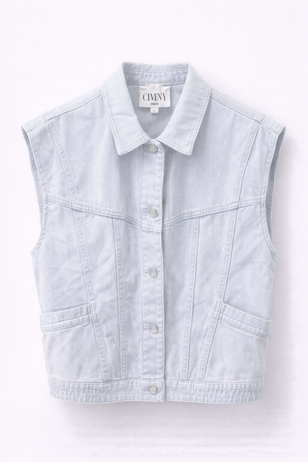 Veste sans manches en jean bleu délavé