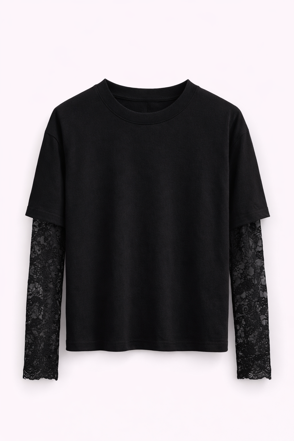 T-shirt noir manches dentelle