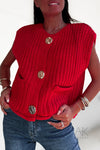 Pull en grosse maille à sans manches rouge