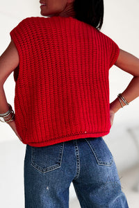 Pull en grosse maille à sans manches rouge