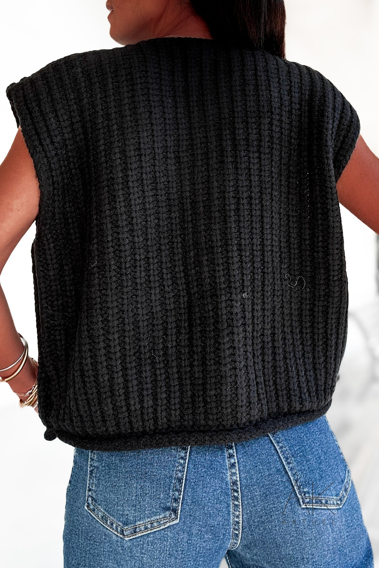 Pull en grosse maille à sans manches noir