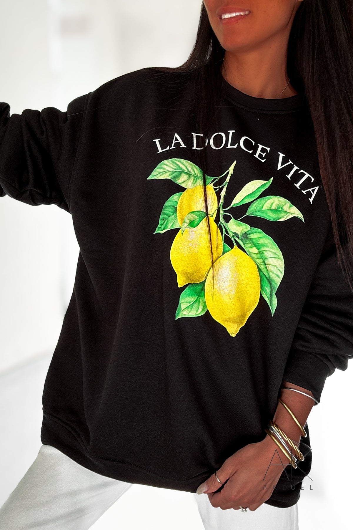 Sweat noir imprimé "La Dolce Vita"