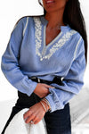 Blouse en gaze de coton imprimé bleu clair