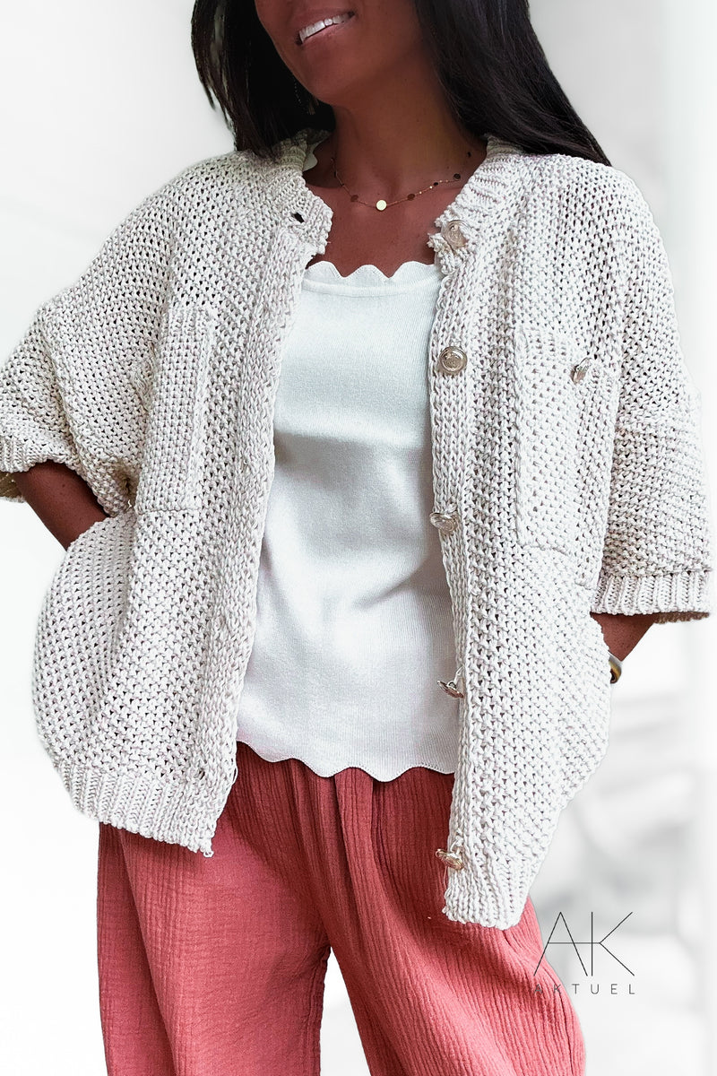 Cardigan tricoté décontracté beige