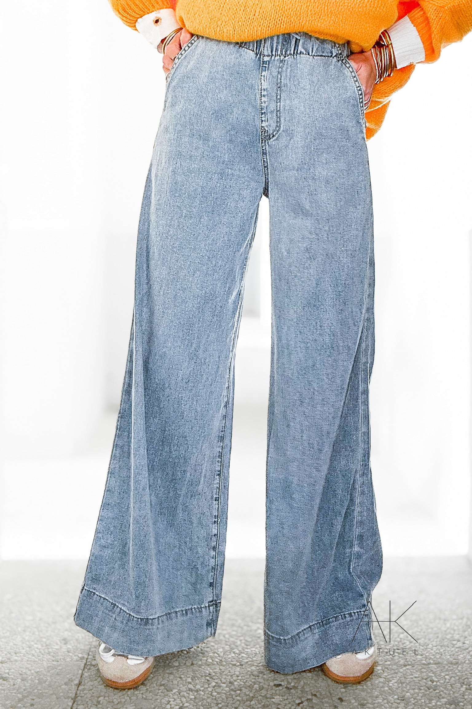 Pantalon toile denim fluide palazzo fit