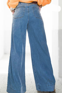 Pantalon toile denim foncé fluide palazzo fit