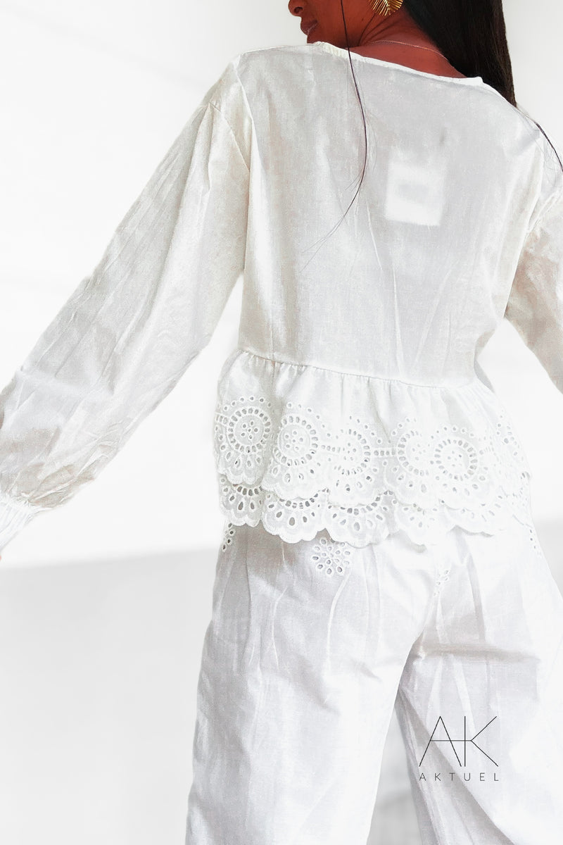 Chemise bohème en coton avec broderie anglaise