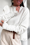 Pull Blanc en Maille avec Détails Dentelle