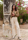Jean large flare beige taille haute