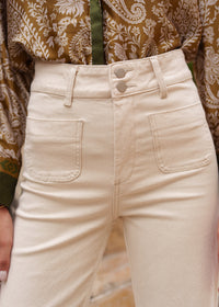 Jean large flare beige taille haute